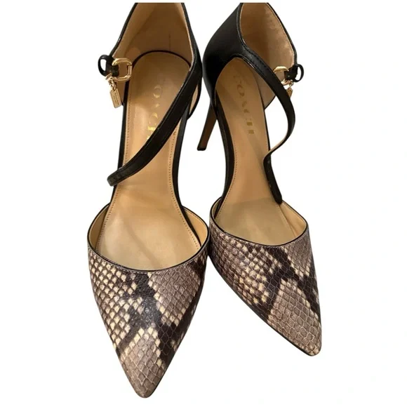 Coach Seline Snakeskin Print Leather Ankle Strap Pumps Size 7B - Picture 2 of 9